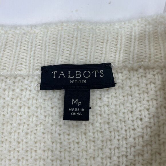 Talbots MP Lambswool Blend Ivory Pullover Sweater Ribbon Bow Sleeved Artsy - Picture 8 of 12